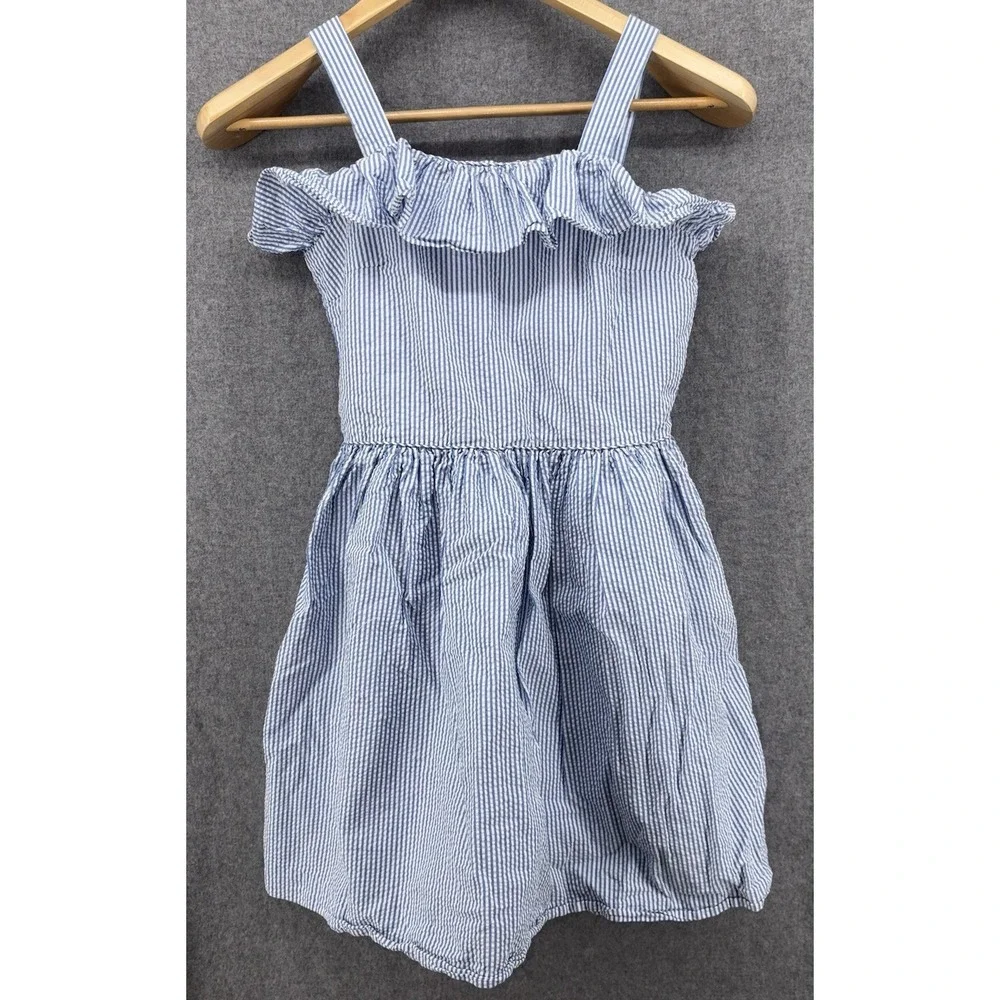 Polo Ralph Lauren‎ Blue White Stripe Seersucker Ruffle Dress Girls Youth 12